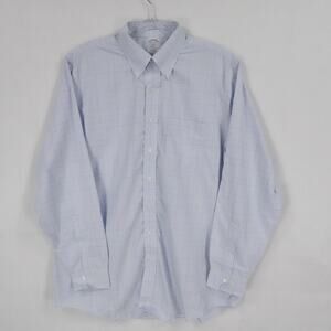Brooks Brothers Shirt Mens 17.5 XL‎ Blue Windowpane Plaid Regent Business Office